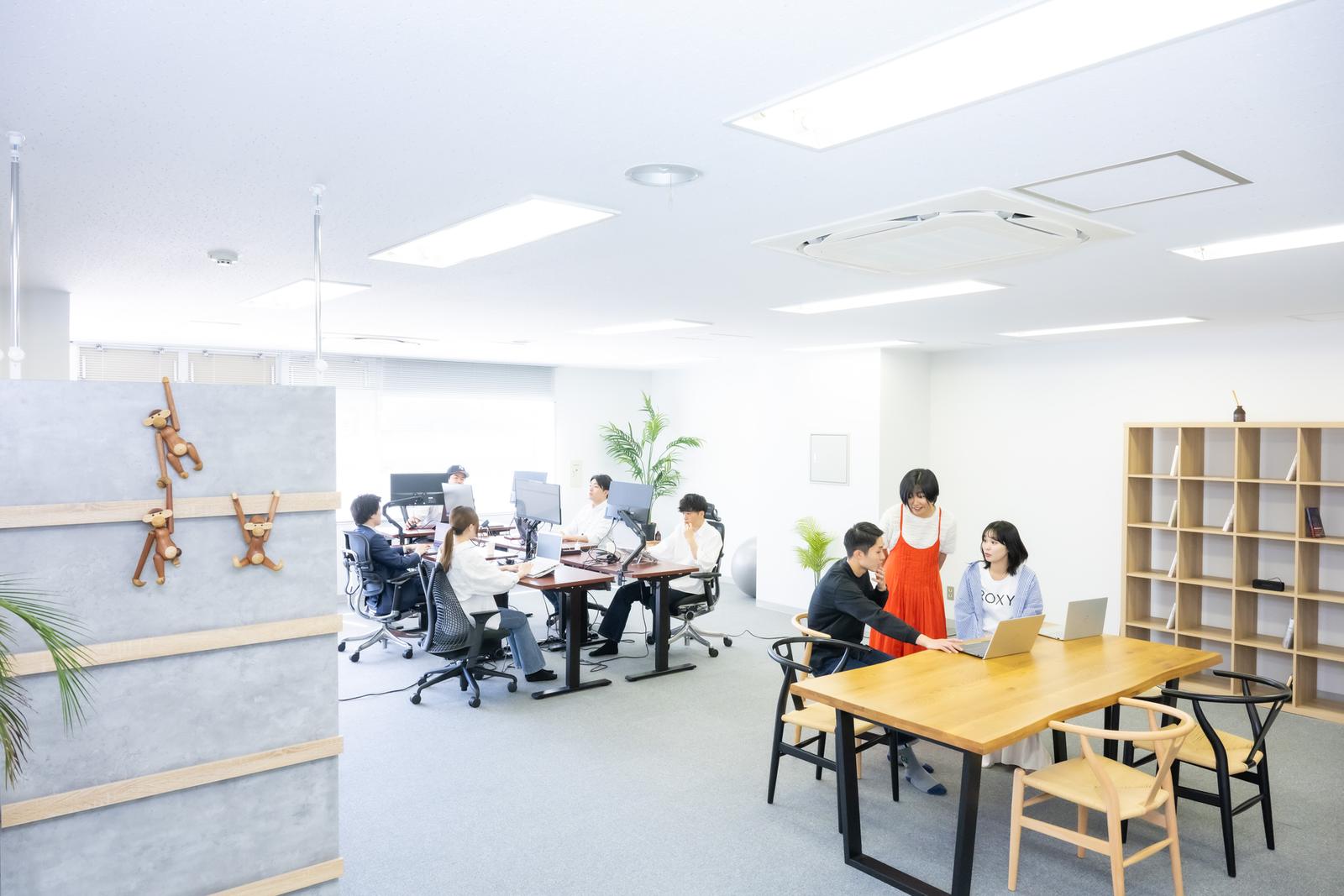 オフィス全景、メンバーが働いている様子